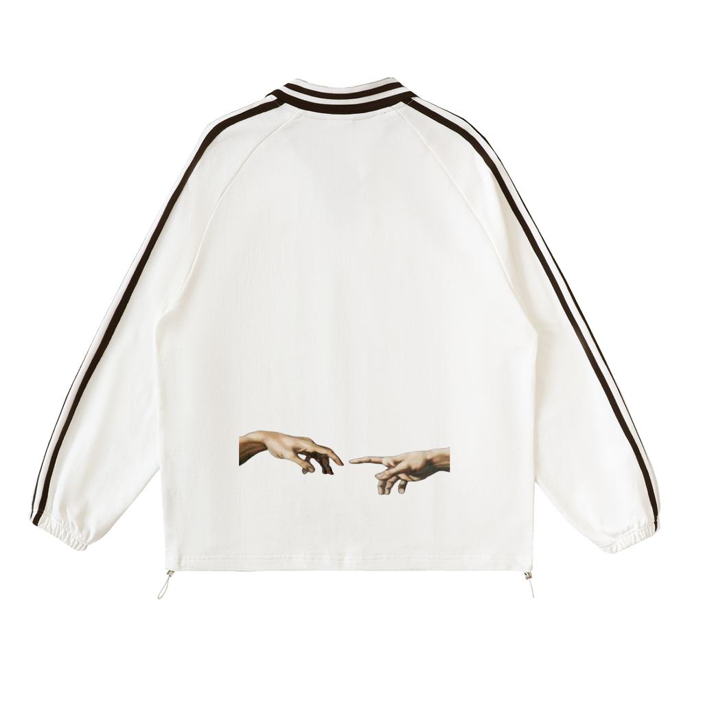 Contrast Striped Lapel Collar Sweatshirt
