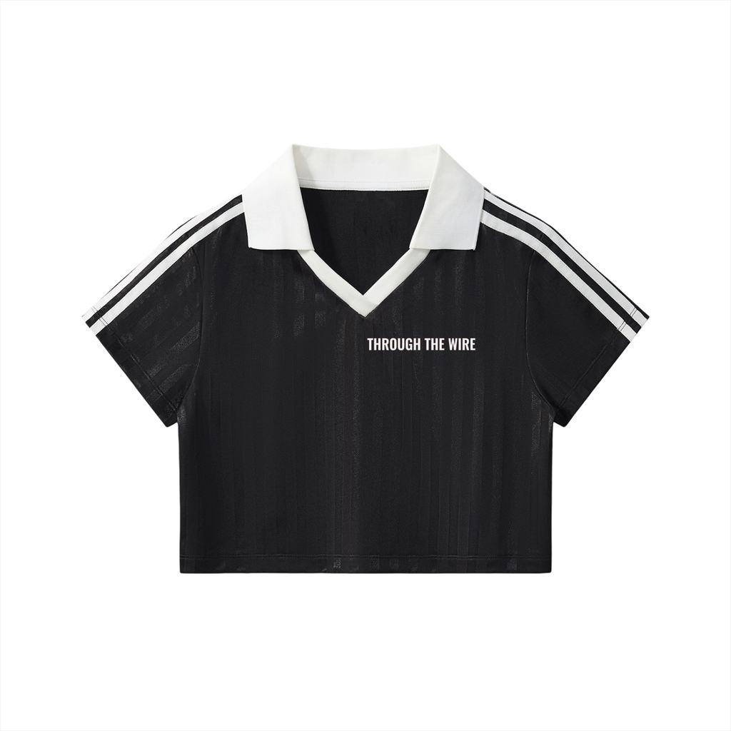 Contrast Collar Striped Cropped Jersey