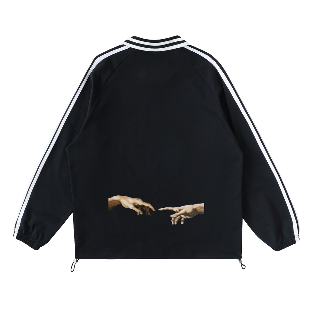 Contrast Striped Lapel Collar Sweatshirt