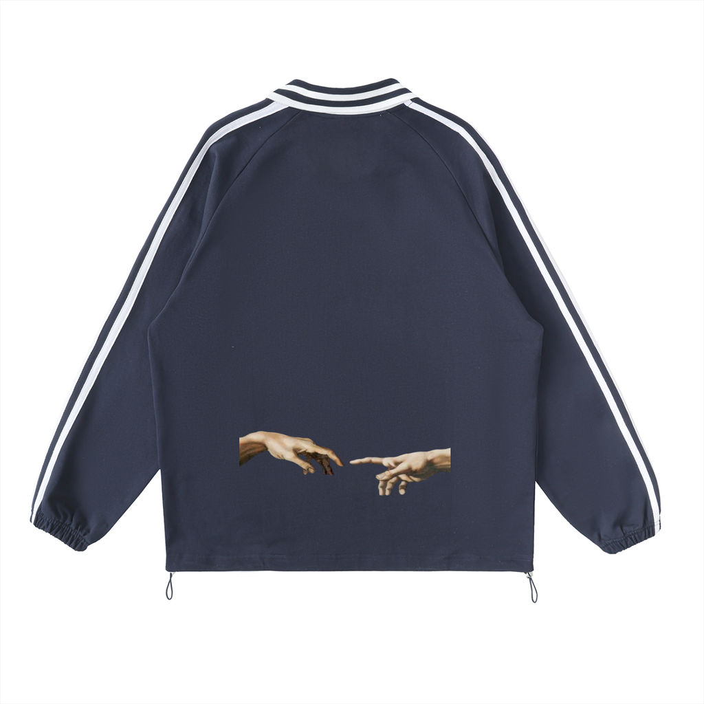 Contrast Striped Lapel Collar Sweatshirt